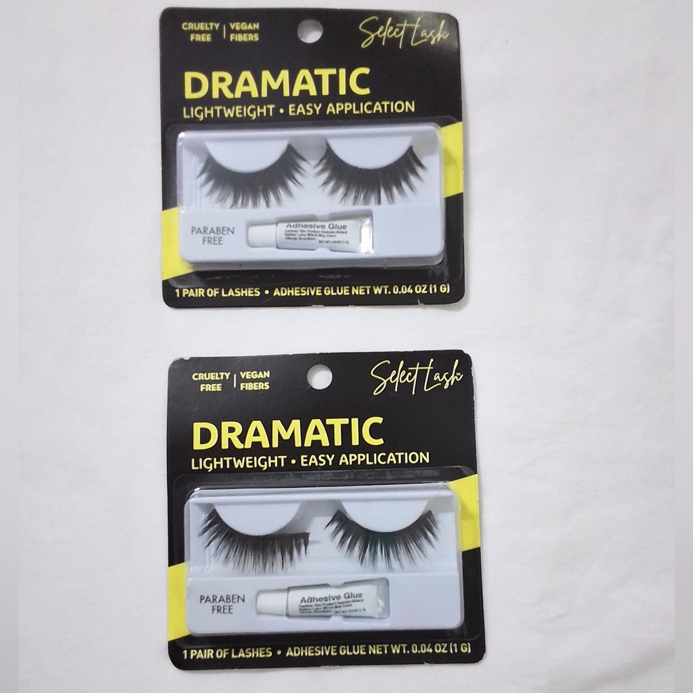 Select Lash Dramatic Eyelashes with Adhesive Glue Included, Bundle of Two